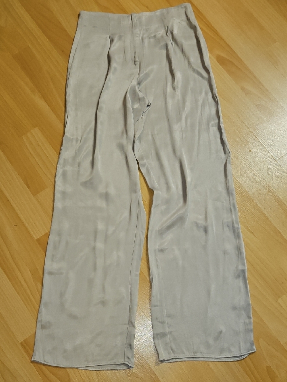 Zara Wide-Leg Dress Pants in Champagne Satin